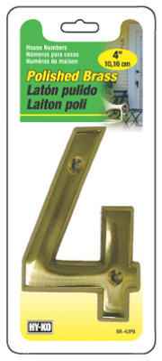 Hillman Distinctions 4 in. Gold Brass Screw-On Number 4 1 pc (Pack of 3)