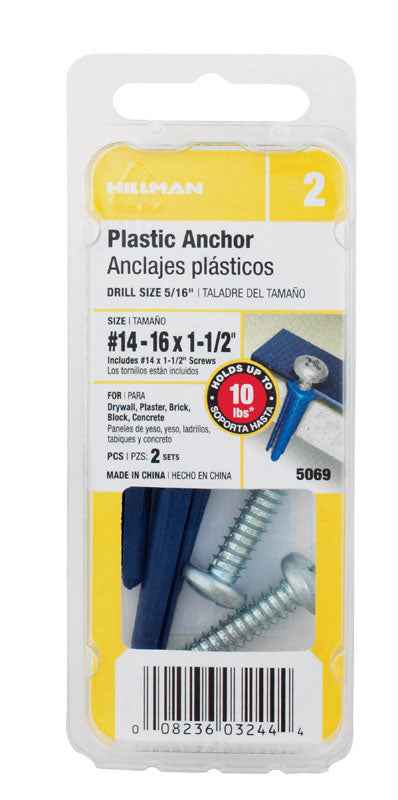 Hillman .25 in. Dia. x 1-3/8 in. L Plastic Pan Head Conical Anchor 2 pk (Pack of 10)
