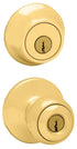 Kwikset Polo Polished Brass Deadbolt and Entry Door Knob 1-3/4 in.