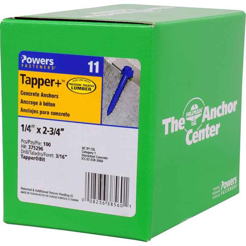 Hillman Tapper 1/4 in. D Steel Hex Head Concrete Screw Anchor 100 pk