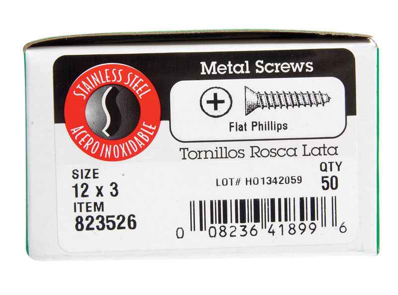 HILLMAN No. 12 Ga. X 3 in. L Phillips Flat Head Sheet Metal Screws 1 lb 50 pk