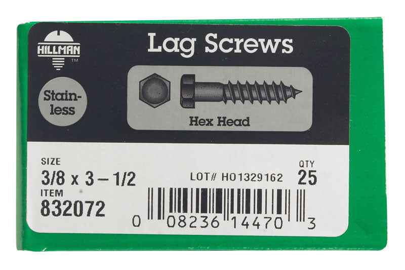 HILLMAN 3/8 in. X 3-1/2 in. L Hex Stainless Steel Lag Screw 25 pk