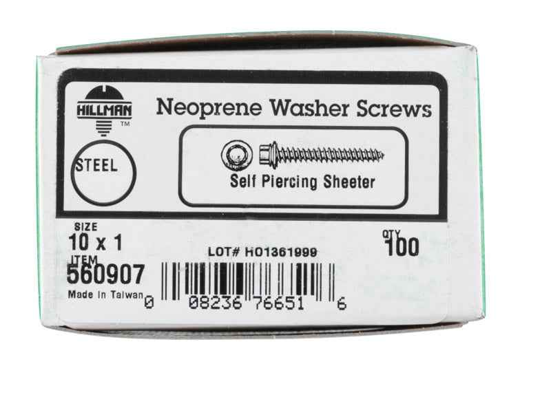 HILLMAN No. 10 Ga. X 1 in. L Hex Hex Head Screws w/Washers 100 pk
