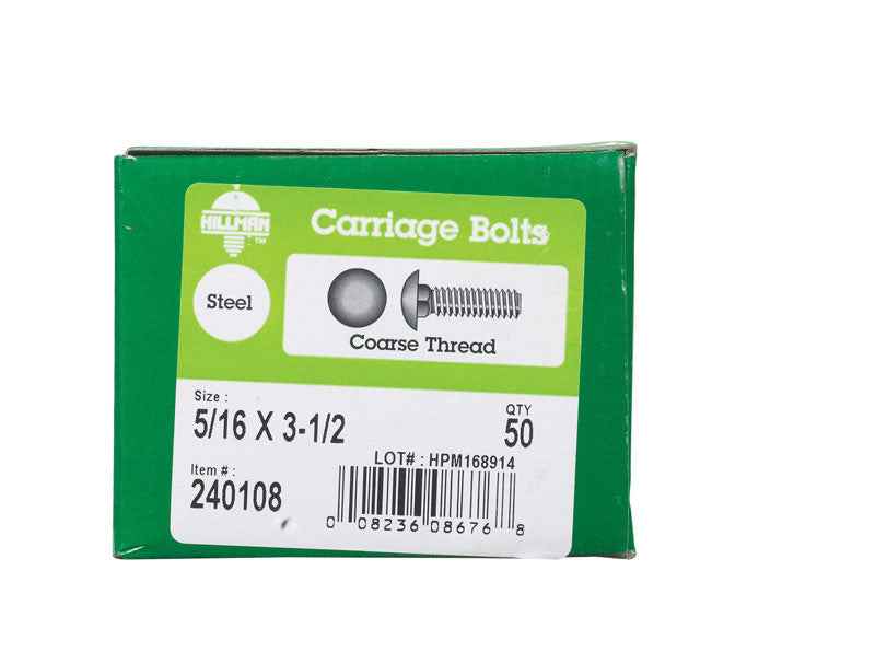 Hillman 5/16 in. X 3-1/2 in. L Zinc-Plated Steel Carriage Bolt 50 pk