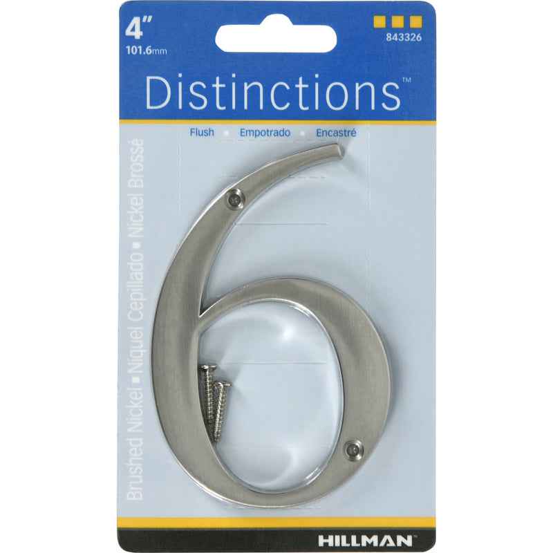 Hillman Distinctions 4 in. Silver Brushed Nickel Screw-On Number 6 1 pc (Pack of 3)