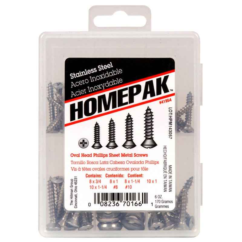 Homepak Assorted in. Phillips Oval Head Stainless Steel Sheet Metal Screw Kit