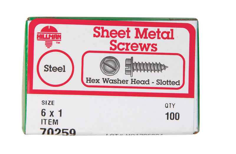 HILLMAN No. 6 Ga. X 1 in. L Slotted Hex Washer Head Sheet Metal Screws 100 pk
