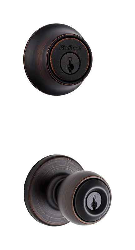 Kwikset Polo Venetian Bronze Deadbolt and Passage Door Knob 1-3/4 in.
