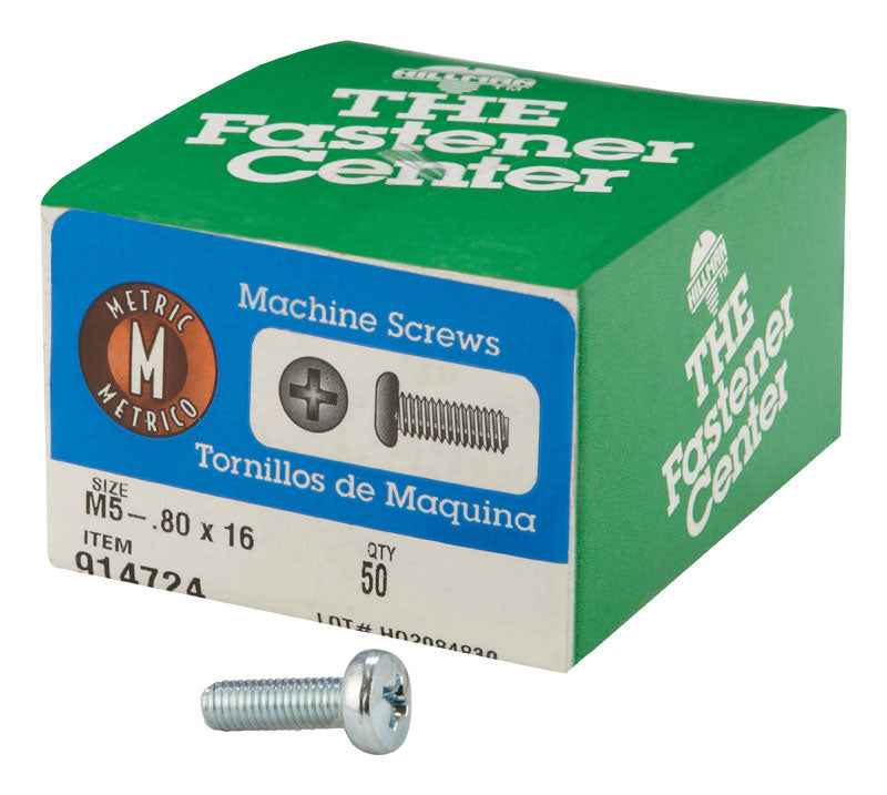 HILLMAN M5-0.8 Ga. X 16 mm L Phillips Pan Head Zinc-Plated Steel Metric Machine Screws 1 pk