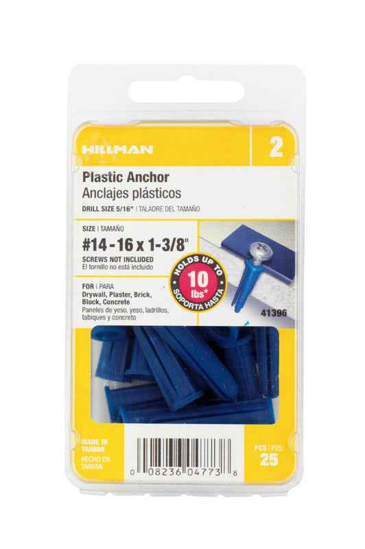 Hillman .250 in. Dia. x 1-3/8 in. L Plastic Flat Head Conical Anchor 25 pk (Pack of 5)