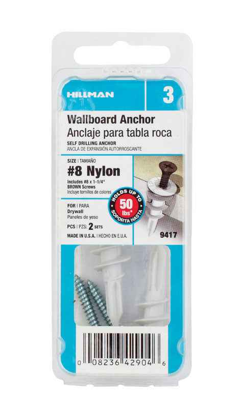 Hillman .164 in. Dia. x 1-1/4 in. L Nylon Flat Head Wallboard Anchors 2 pk (Pack of 6)