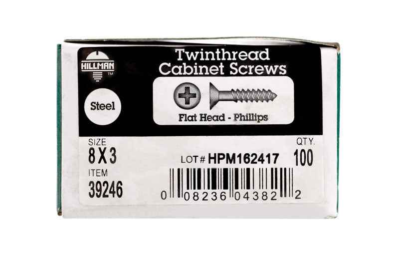 HILLMAN No. 8 X 3 in. L Phillips Black Phosphate Twin Thread Cabinet Screws 100 pk