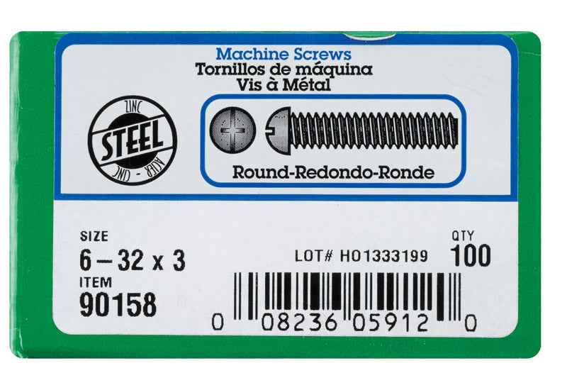 HILLMAN No. 6-32 Ga. X 3 in. L Combination Round Head Zinc-Plated Steel Machine Screws 100 pk