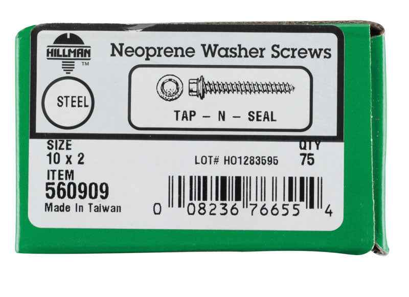 HILLMAN No. 10 Ga. X 2 in. L Hex Hex Head Screws w/Washers 75 pk