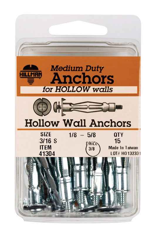 Hillman 3/16 in. Dia. x 3/16 Short in. L Metal Pan Head Hollow Wall Anchors 15 pk (Pack of 5)