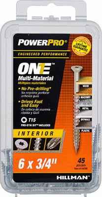 Hillman POWERPRO ONE No. 6 X 3/4 in. L Star Flat Head Multi-Material Screw 45 pk