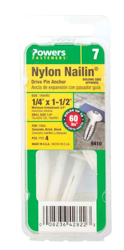 Hillman 1/4 in. Dia. x 1-1/2 in. L Nylon Truss Head Truss Head Anchor 4 pk (Pack of 6)