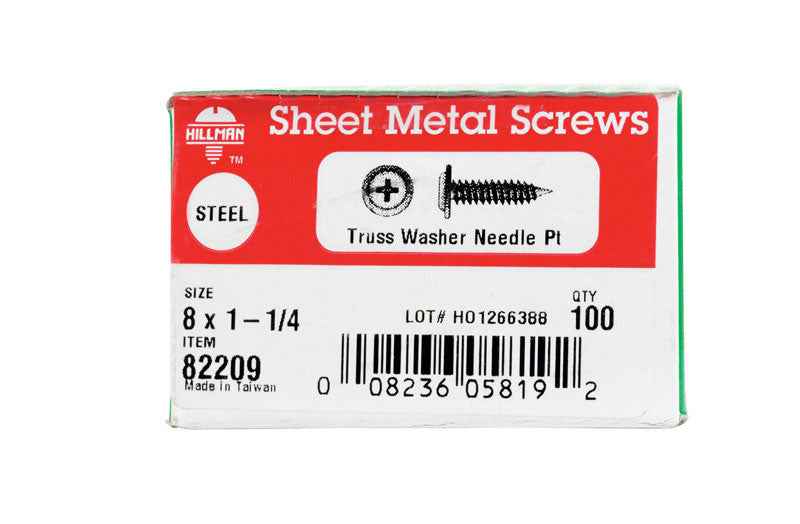 HILLMAN No. 8 Ga. X 1-1/4 in. L Phillips Truss Head Sheet Metal Screws 100 pk