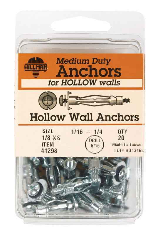 Hillman 1/8 in. Dia. x 1/8 X-Short in. L Metal Pan Head Hollow Wall Anchors 20 pk (Pack of 5)