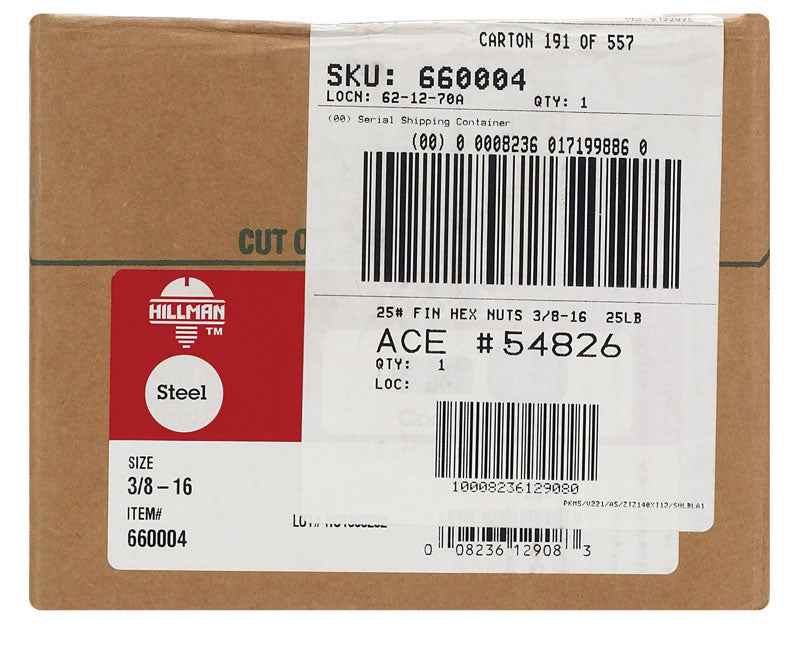 Hillman 3/8 in. - 16 Zinc-Plated Steel USS Hex Nut 1562 pk