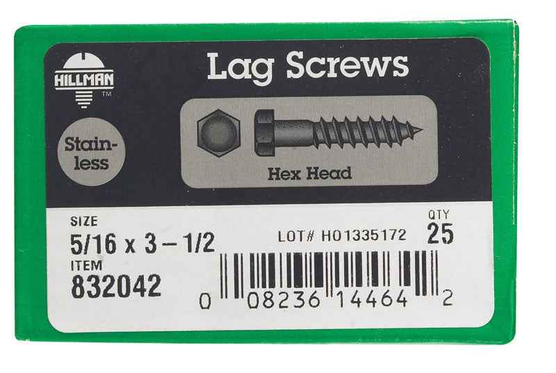 Hillman 5/16 in. X 3-1/2 in. L Hex Stainless Steel Lag Screw 25 pk