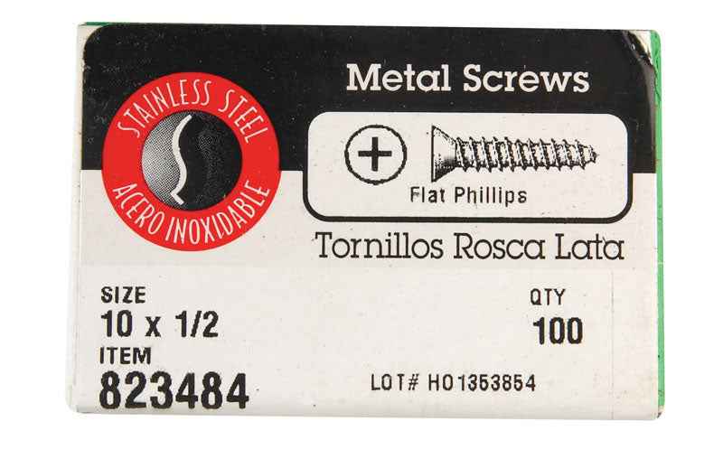 HILLMAN No. 10 Ga. X 1/2 in. L Phillips Flat Head Sheet Metal Screws 100 pk