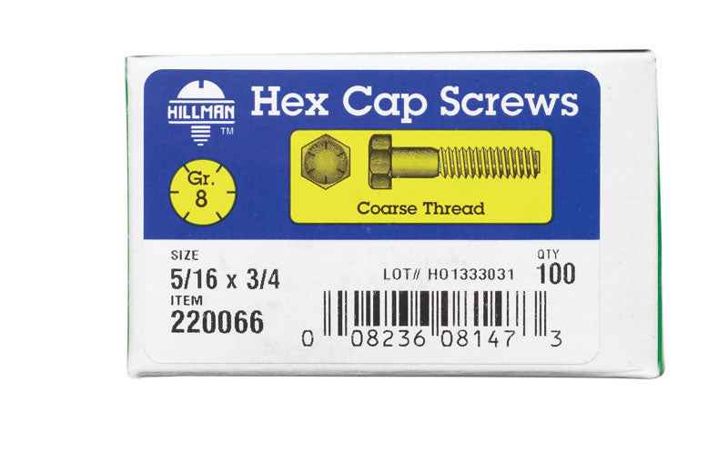 HILLMAN 5/16 in. D X 3/4 in. L Heat Treated Steel Hex Head Cap Screw 100 pk