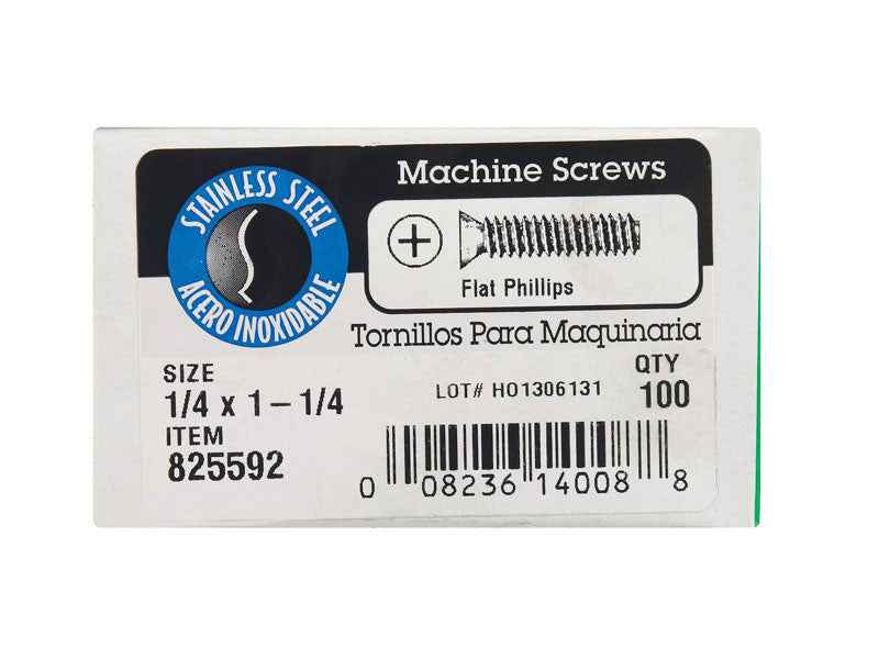 HILLMAN No. 1/4-20 Ga. X 1-1/4 in. L Phillips Flat Head Stainless Steel Machine Screws 1 pk