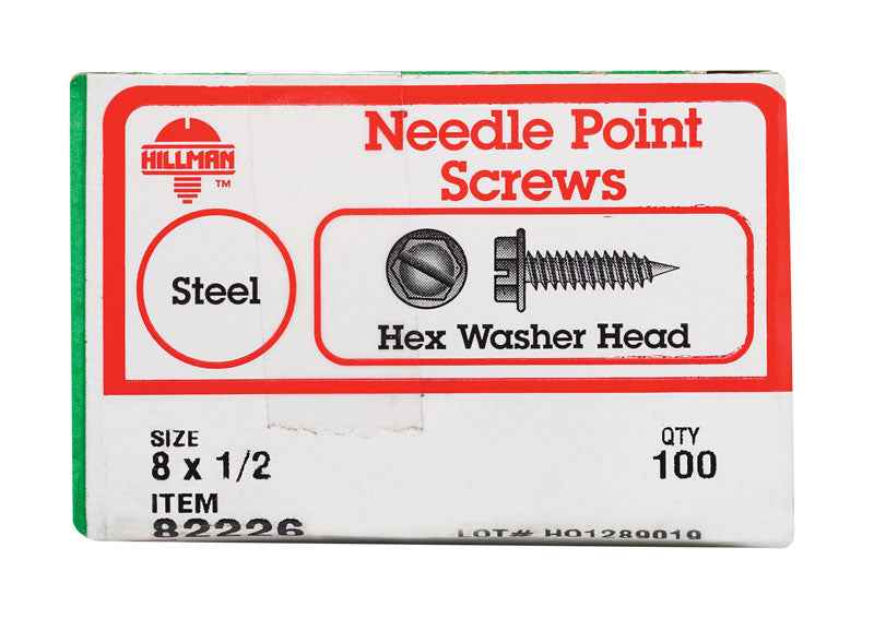 HILLMAN No. 8 Ga. X 1/2 in. L Slotted Hex Washer Head Sheet Metal Screws 1 pk