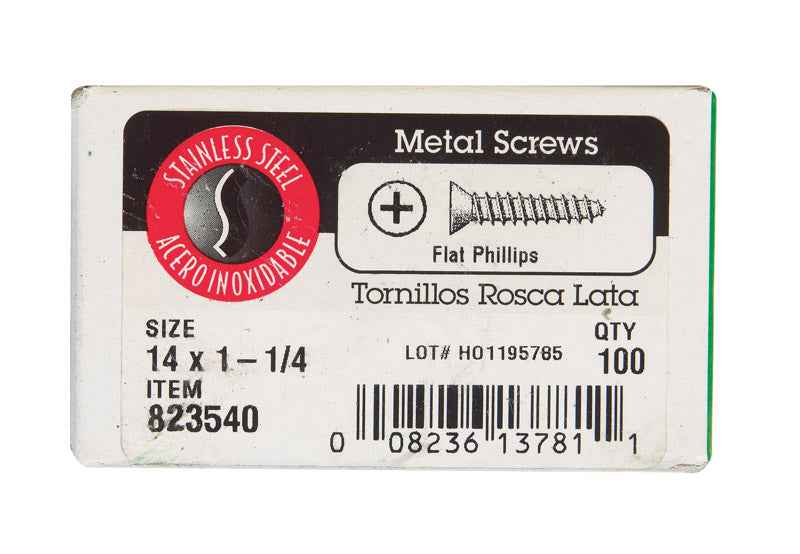 HILLMAN No. 14 Ga. X 1-1/4 in. L Phillips Flat Head Sheet Metal Screws 100 pk