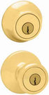 Kwikset Tylo Polished Brass Deadbolt and Entry Door Knob 1-3/4 in.