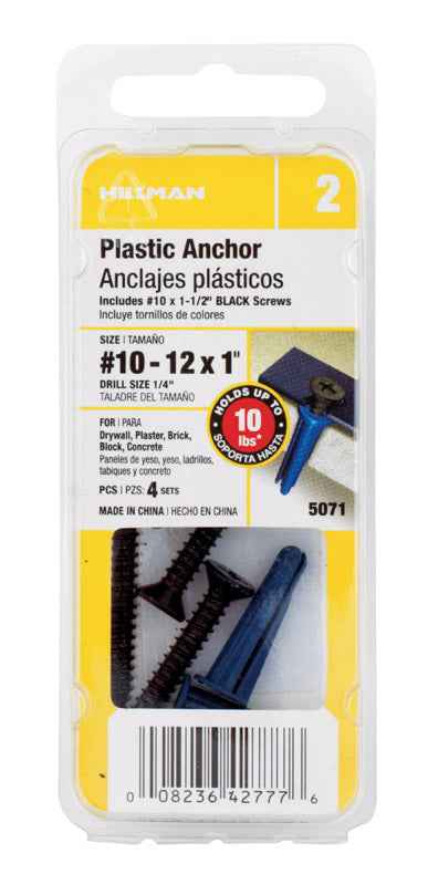 Hillman .190 in. Dia. x 1 in. L Plastic Flat Head Conical Anchor 4 pk (Pack of 10)