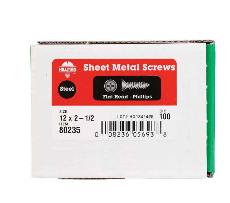 HILLMAN No. 12 Ga. X 2-1/2 in. L Phillips Flat Head Sheet Metal Screws 1 pk