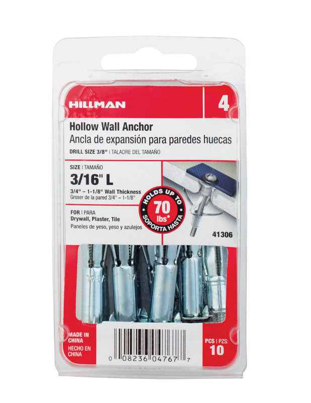 Hillman 3/16 in. Dia. x 3/16 Long in. L Metal Pan Head Hollow Wall Anchors 10 pk (Pack of 5)