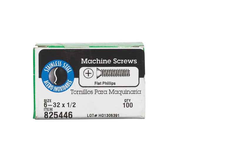 HILLMAN No. 6-32 Ga. X 1/2 in. L Phillips Flat Head Stainless Steel Machine Screws 100 pk