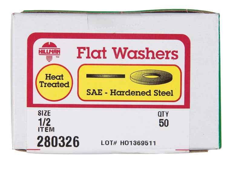 HILLMAN Yellow Dichromate Steel 1/2 in. SAE Flat Washer 50 pk