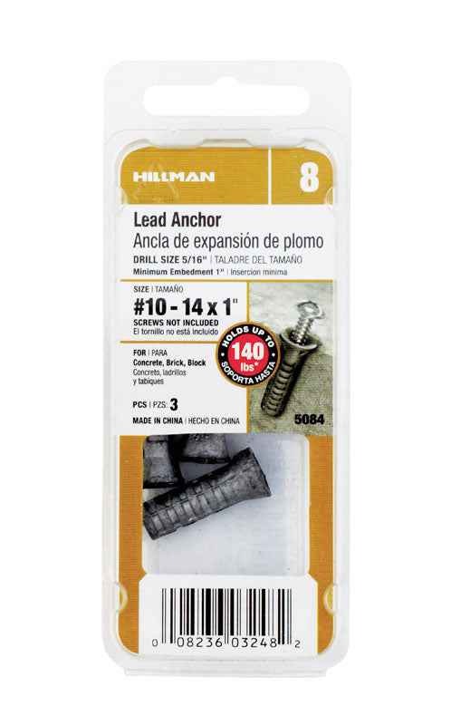 Hillman 1/4 in. Dia. x 1 in. L Lead Round Head Concrete Screw Anchor 3 pk (Pack of 10)