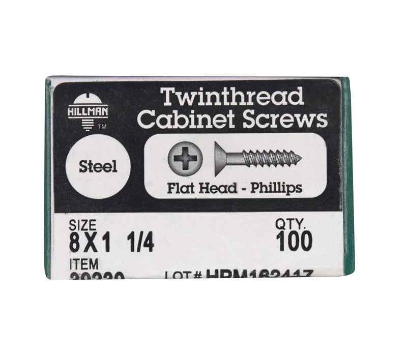 HILLMAN No. 8 X 1-1/4 in. L Phillips Black Phosphate Twin Thread Cabinet Screws 100 pk