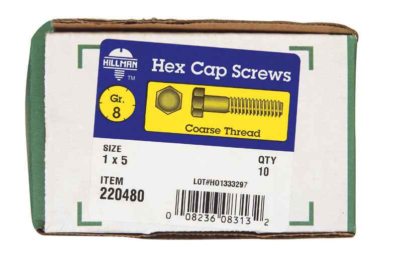 HILLMAN 1 in. D X 5 in. L Heat Treated Steel Hex Head Cap Screw 10 pk