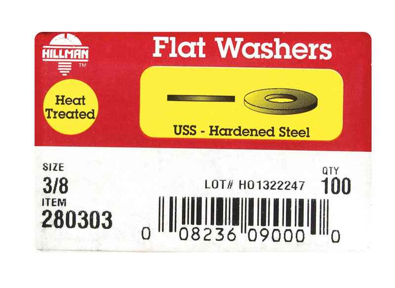 Hillman Yellow Dichromate Steel 3/8 in. USS Flat Washer 100 pk