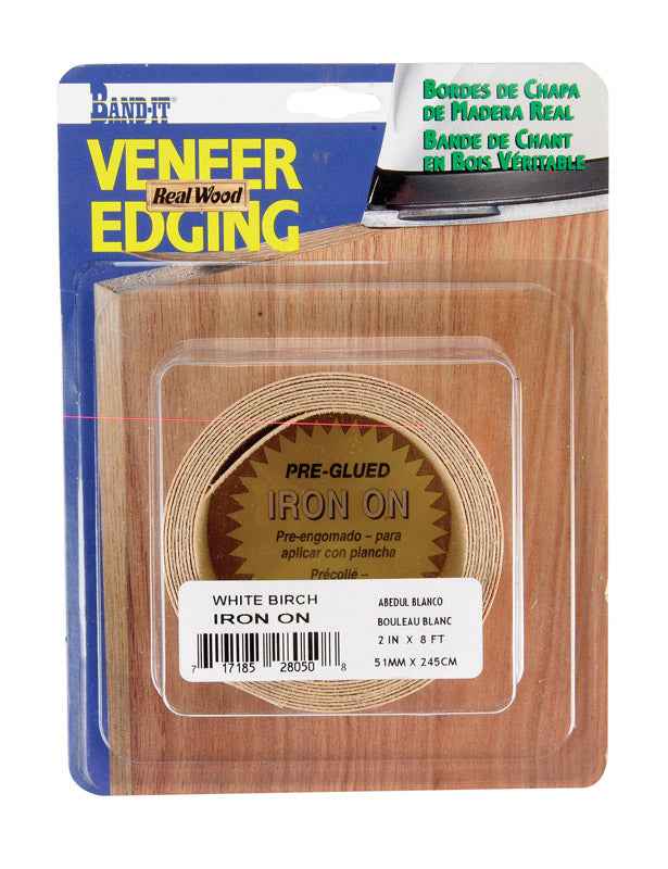 Band-It Pre-Glued White Birch Wood Heat Activated Veneer Edge Banding 8 ft. L x 2 W in.