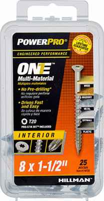 Hillman POWERPRO ONE No. 8 X 1-1/2 in. L Star Flat Head Multi-Material Screw 25 pk
