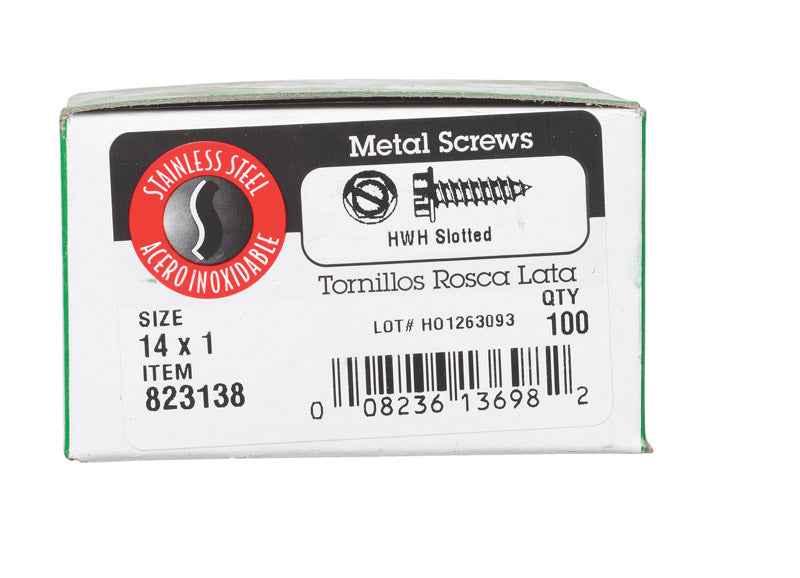 HILLMAN No. 14 Ga. X 1 in. L Slotted Hex Washer Head Sheet Metal Screws 100 pk
