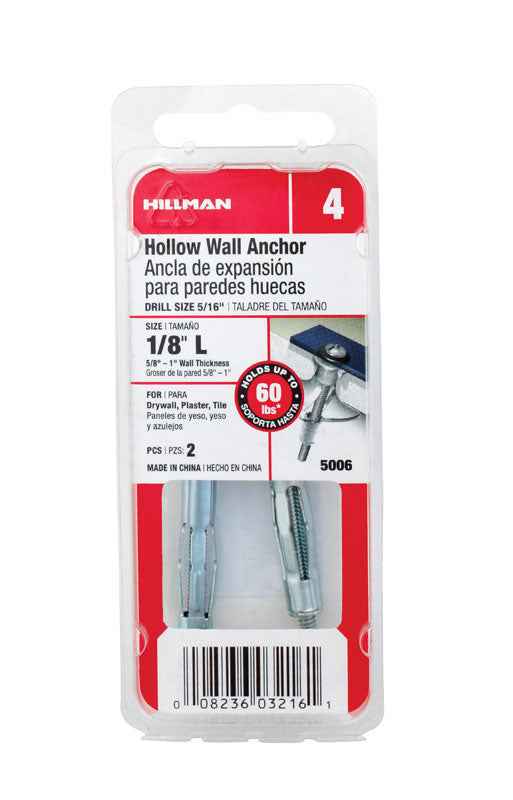 Hillman 1/8 in. Dia. x 12 in. L Metal Round Head Hollow Wall Anchors 2 pk (Pack of 10)