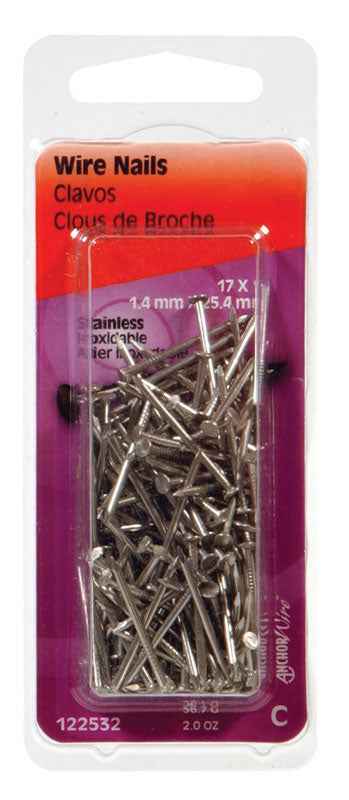 Hillman 17 Ga. x 1 in. L Stainless Steel Wire Nails 1 pk 2 oz. (Pack of 6)
