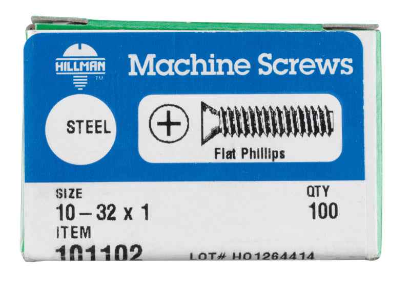 HILLMAN No. 10-32 X 1 in. L Phillips Flat Head Zinc-Plated Steel Machine Screws 100 pk