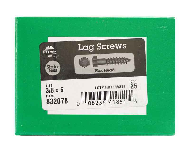 HILLMAN 3/8 in. X 6 in. L Hex Stainless Steel Lag Screw 25 pk