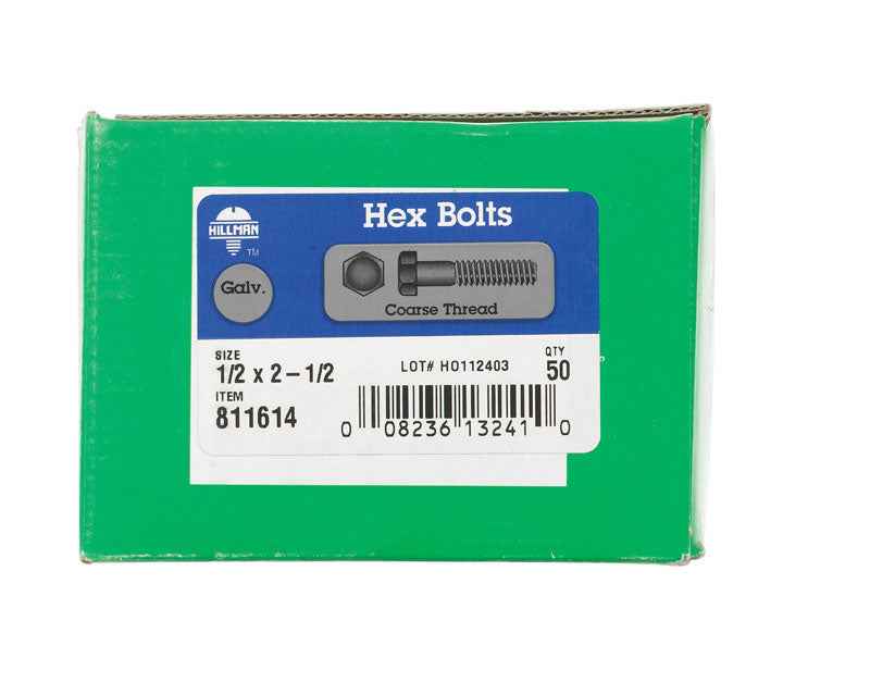 HILLMAN 1/2 in. D X 2-1/2 in. L Hot Dipped Galvanized Steel Hex Bolt 50 pk