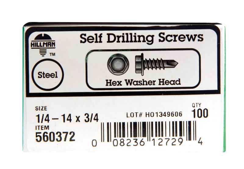 Hillman 1/4-14 Sizes X 3/4 in. L Hex Hex Washer Head Sheet Metal Screws 100 pk