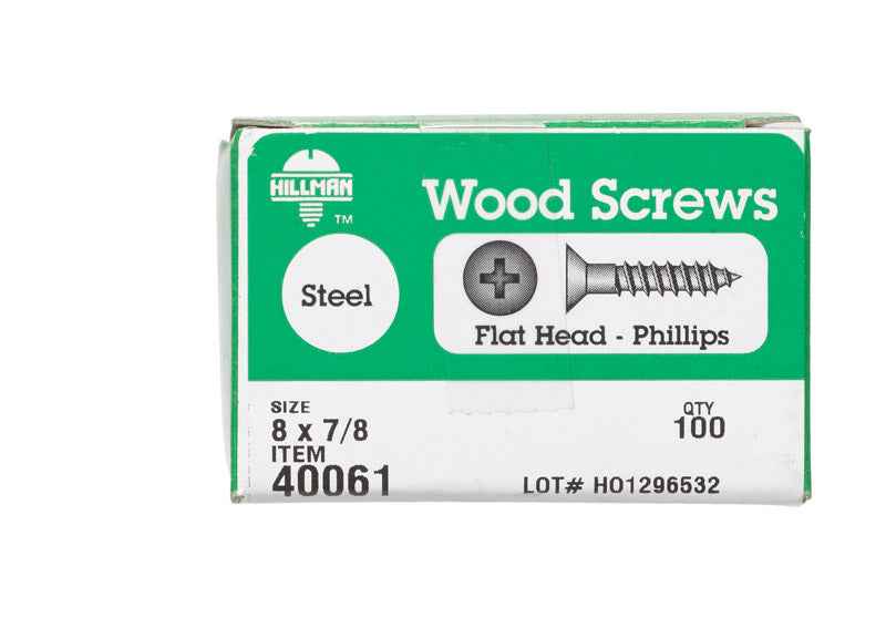 HILLMAN No. 8 X 7/8 in. L Phillips Zinc-Plated Coarse Wood Screws 100 pk